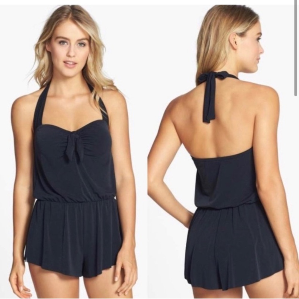 MAGICSUIT one piece halter neck swim bathing suit tie romper black 8 nwot